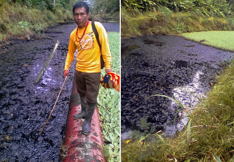 Petróleo contenido en el canal de flotación se desbordó el mismo mes de noviembre por las fuertes lluvias. Foto: Puinamudt