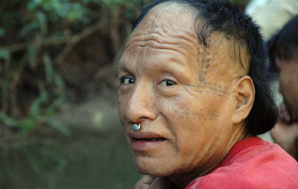 Tomás es un hombre murunahua recientemente contactado que vive cerca de la proyectada 'Carretera de la Muerte'. Si los planes de la carretera siguen adelante, pueblos indígenas aislados de la Frontera Amazónica podrían resultar aniquilados. © David Hill/Survival