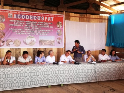 Intervención del presidente de la ACODECOSPAT Alfonso López durante la reunión. Foto: CAAAP Loreto
