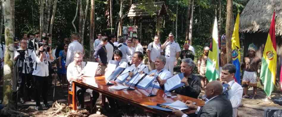 Los presidentes de Colombia, Ecuador, Perú y Bolivia, junto a los respresentantes de los gobiernos de Brasil, Surinam y Guyana firmaron hace unas semanas el Pacto de Leticia por la Amazonia. Foto: Semana